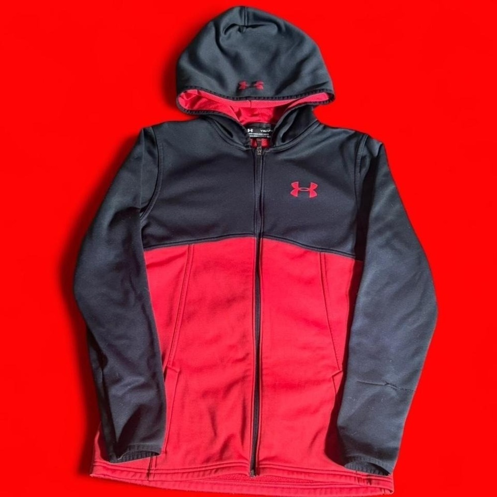 Under Armour ColdGear Youth Hoodie Black Red Full Zip Athletic Jacket YXL